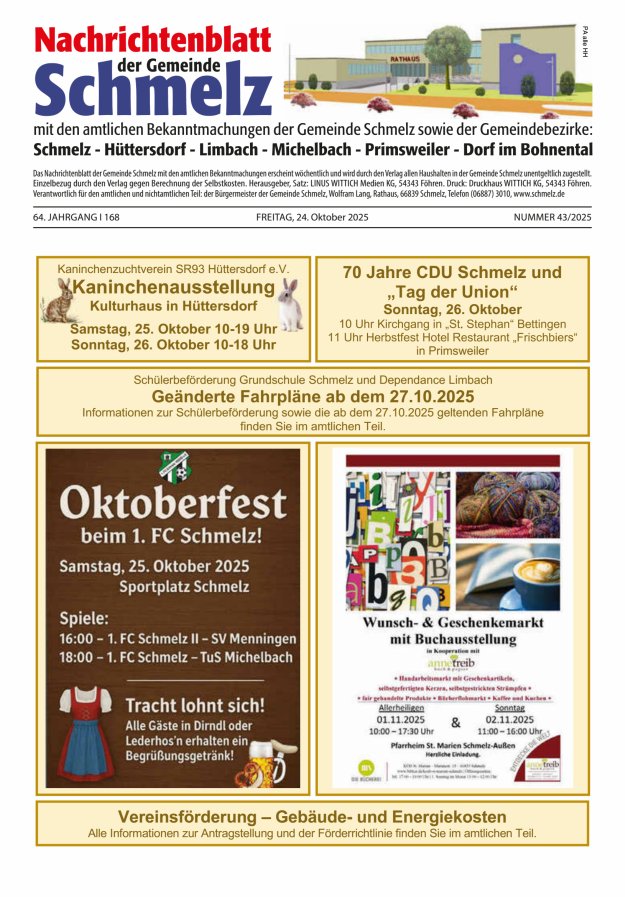 Nachrichtenblatt Schmelz Titelblatt 43/2025