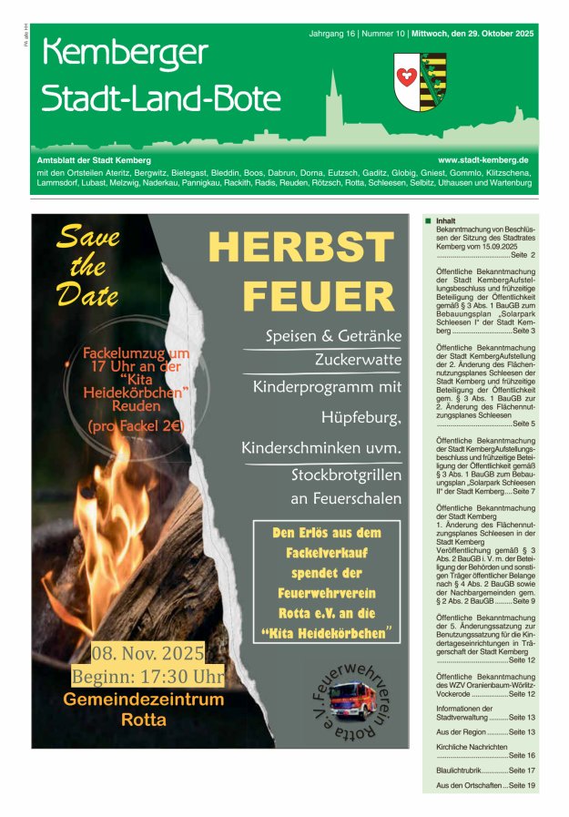 Kemberger Stadt-Land-Bote Amtsblatt der Stadt Kemberg Titelblatt 10/2025