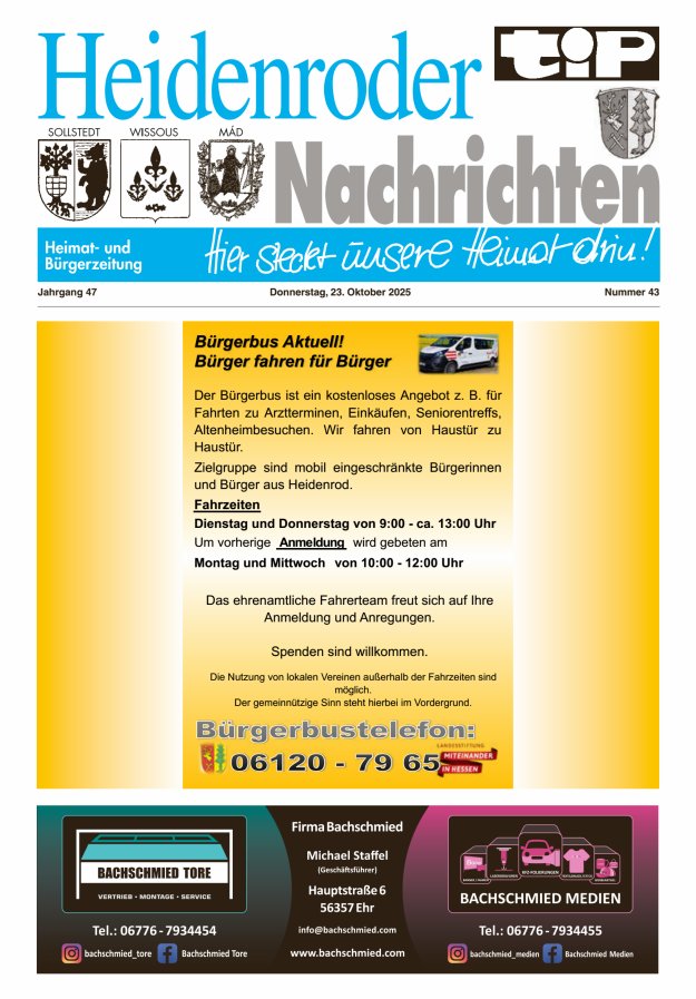 "tip" Heidenroder Nachrichten Titelblatt 43/2025