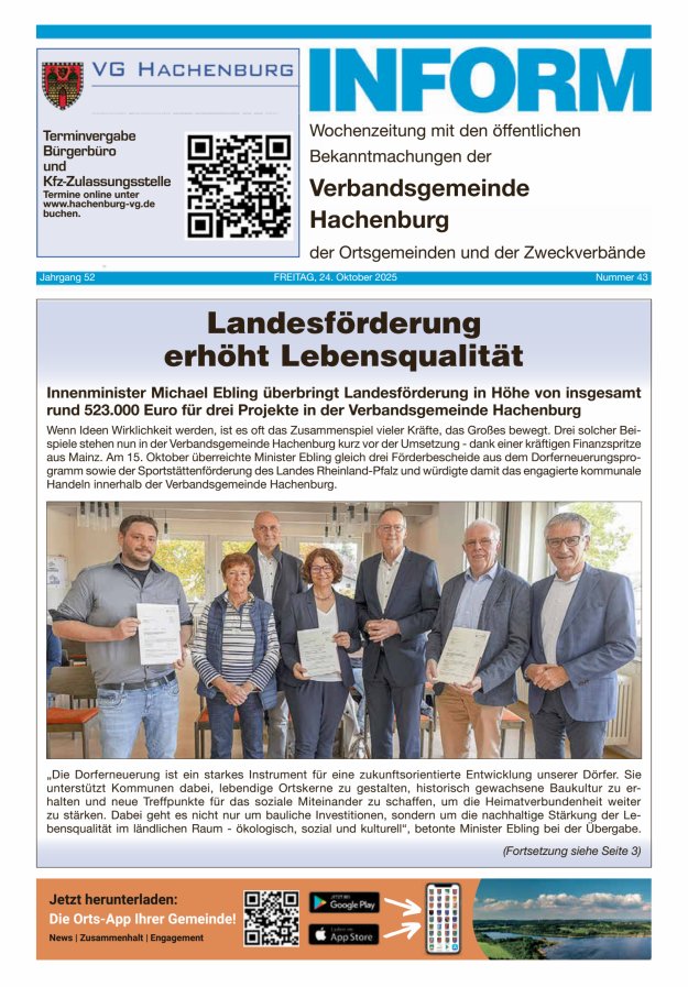 INFORM - Wochenzeitung der Verbandsgemeinde Hachenburg Titelblatt 43/2025