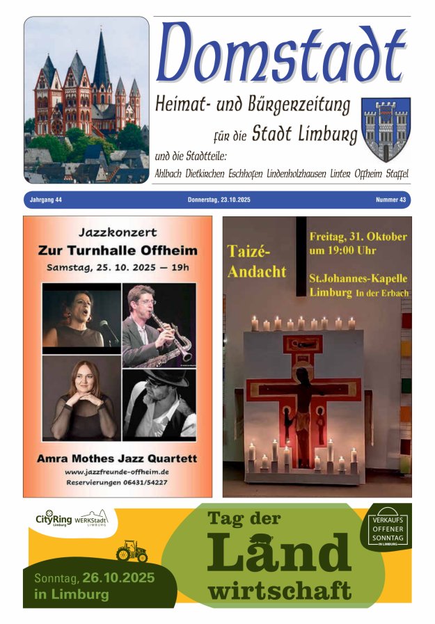 Domstadt - Heimat- und Bürgerzeitung für die Stadt Limburg Titelblatt 43/2025
