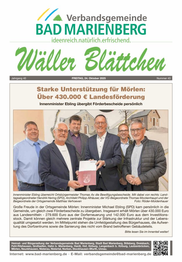 Wäller Blättchen - Verbandsgemeinde Bad Marienberg Titelblatt 43/2025
