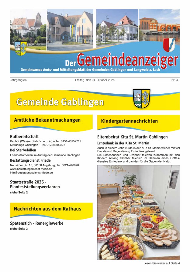 Der Gemeindeanzeiger - Gablingen Langweid Titelblatt 43/2025