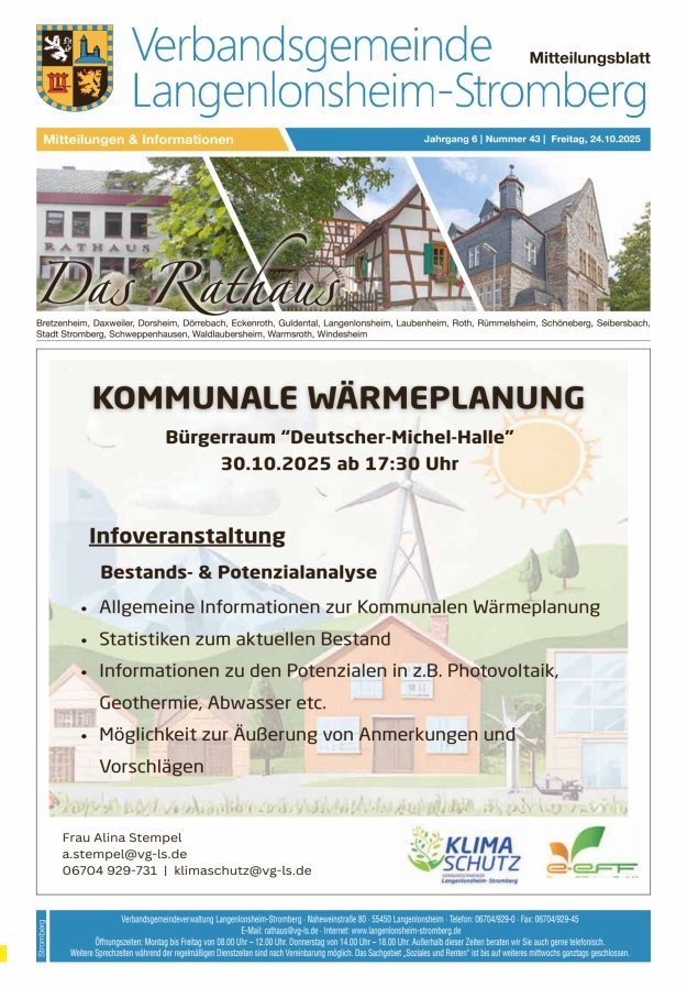 Das Rathaus - MTB d VG Langenlonsheim-Stromberg  Titelblatt 43/2025