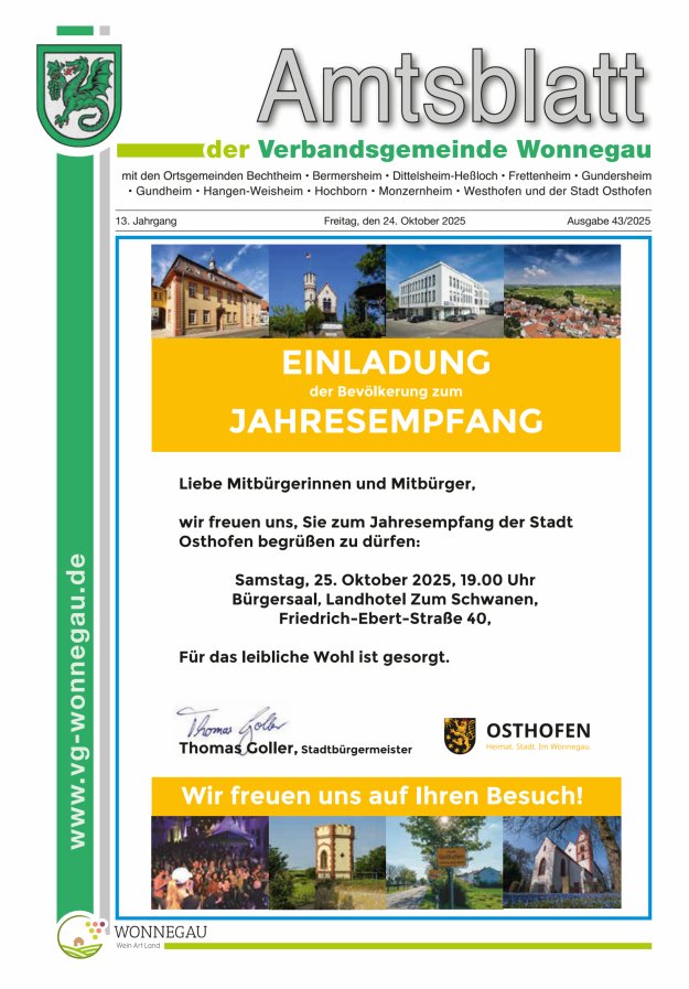 Amtsblatt VG Wonnegau Titelblatt 43/2025