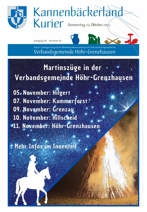 Kannenbäckerland-Kurier Verbandsgemeinde Höhr-Grenzhausen Titelblatt 43/2025