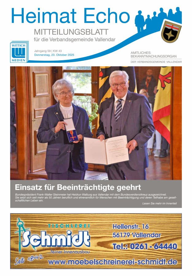 Heimat-Echo - Heimat- und Bürgerzeitung Verbandsgemeinde Vallendar Titelblatt 43/2025