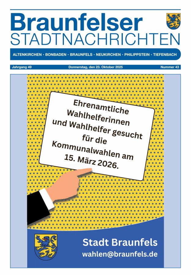 Braunfelser Stadtnachrichten Titelblatt 43/2025