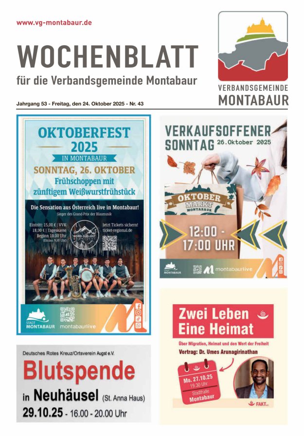 Wochenblatt der Verbandsgemeinde Montabaur Titelblatt 43/2025