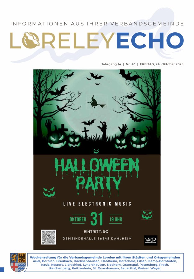 Loreley-Echo - Mitteilungsblatt der Verbandsgemeinde Loreley (Braubach) Titelblatt 43/2025