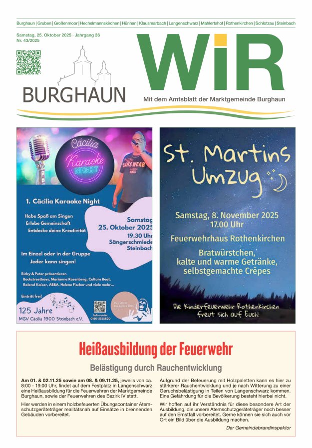 WIR - mit Amtsblatt der Marktgemeinde Burghaun Titelblatt 43/2025