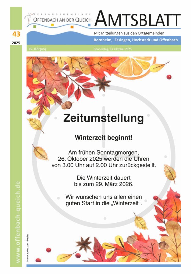 Amtsblatt VG Offenbach an der Queich Titelblatt 43/2025