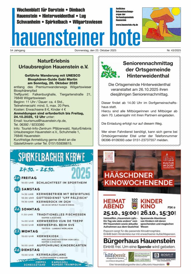 Hauensteiner Bote Titelblatt 43/2025