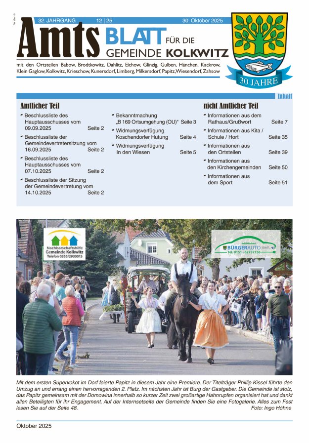 Amtsblatt für die Gemeinde Kolkwitz  Titelblatt 12/2025