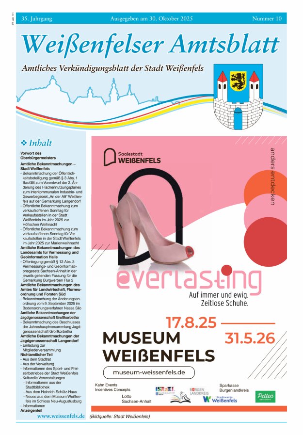 Weißenfelser Amtsblatt – Amtliches Verkündungsblatt der Stadt Weißenfels Titelblatt 10/2025
