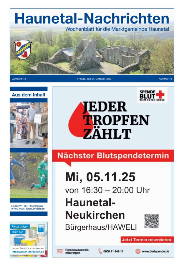 Haunetal-Nachrichten Titelblatt 43/2025