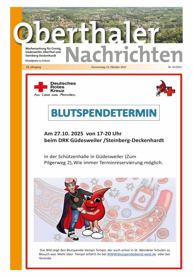 Oberthaler Nachrichten Titelblatt 43/2025