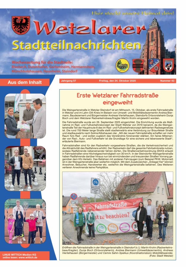 Wetzlarer Stadtteilnachrichten Titelblatt 43/2025
