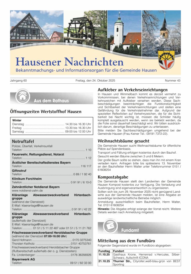 Hausener Nachrichten Titelblatt 43/2025