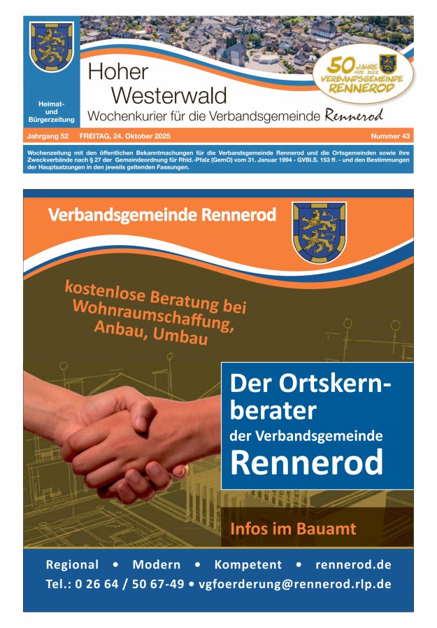Hoher Westerwald - Wochenkurier für die Verbandsgemeinde Rennerod Titelblatt 43/2025
