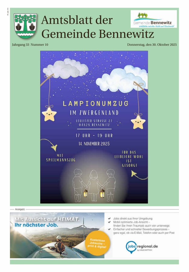 Amtsblatt der Gemeinde Bennewitz Titelblatt 10/2025
