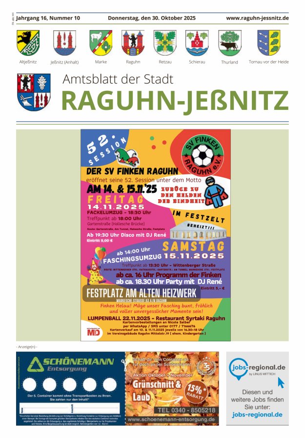 Amtsblatt der Stadt Raguhn-Jeßnitz Titelblatt 10/2025
