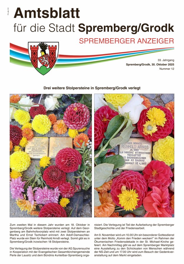 Amtsblatt für die Stadt Spremberg/Grodk – Spremberger Anzeiger Titelblatt 12/2025