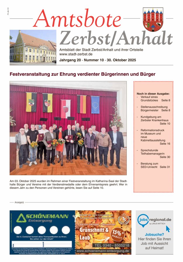 Amtsbote Zerbst/Anhalt – Amtsblatt der Stadt Zerbst/Anhalt und ihrer Ortsteile Titelblatt 10/2025