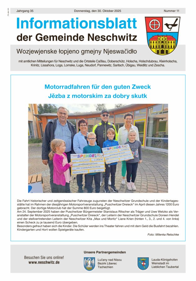 Informationsblatt der Gemeinde Neschwitz mit amtlichen Mitteilungen Titelblatt 11/2025