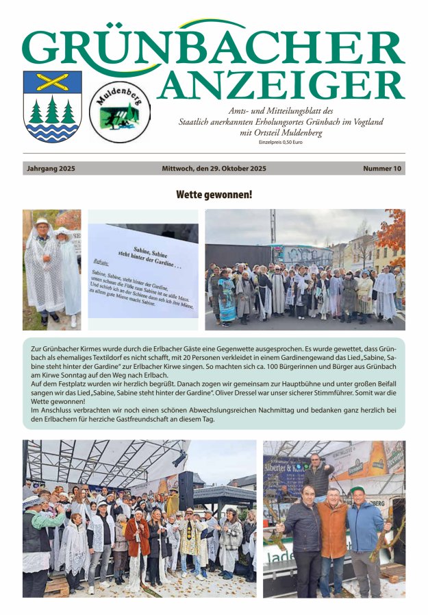 Grünbacher Anzeiger - Amts- und Mitteilungsblatt Titelblatt 10/2025