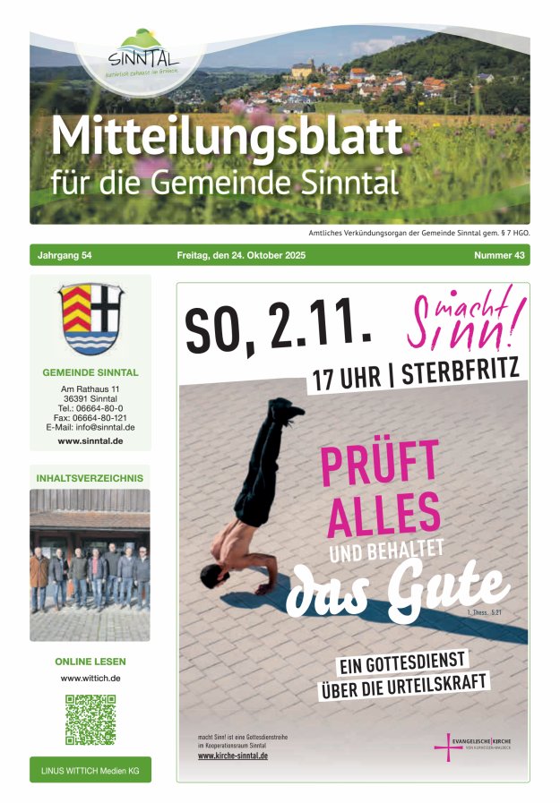 Mitteilungsblatt für die Gemeinde Sinntal Titelblatt 43/2025