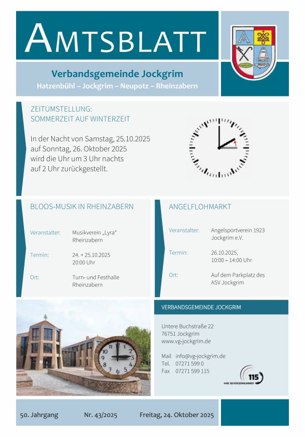 Amtsblatt VG Jockgrim Titelblatt 43/2025
