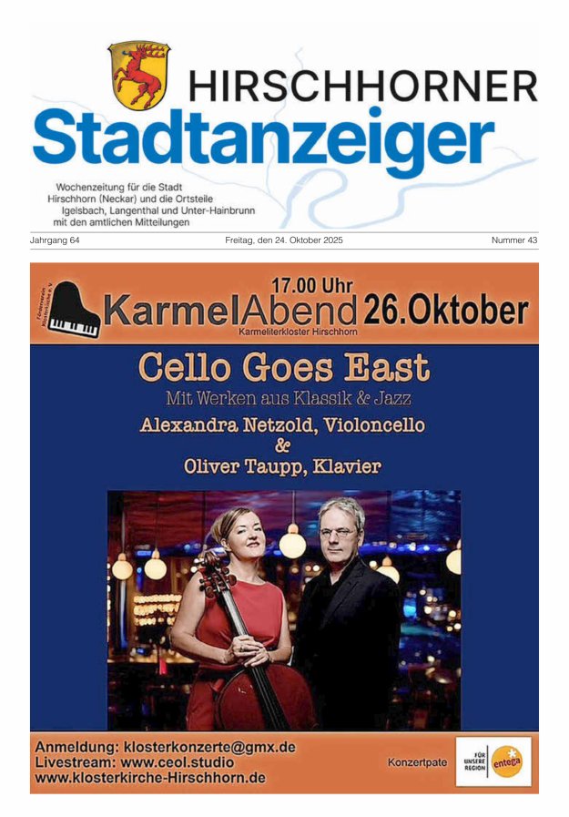 Hirschhorner Stadtanzeiger Titelblatt 43/2025