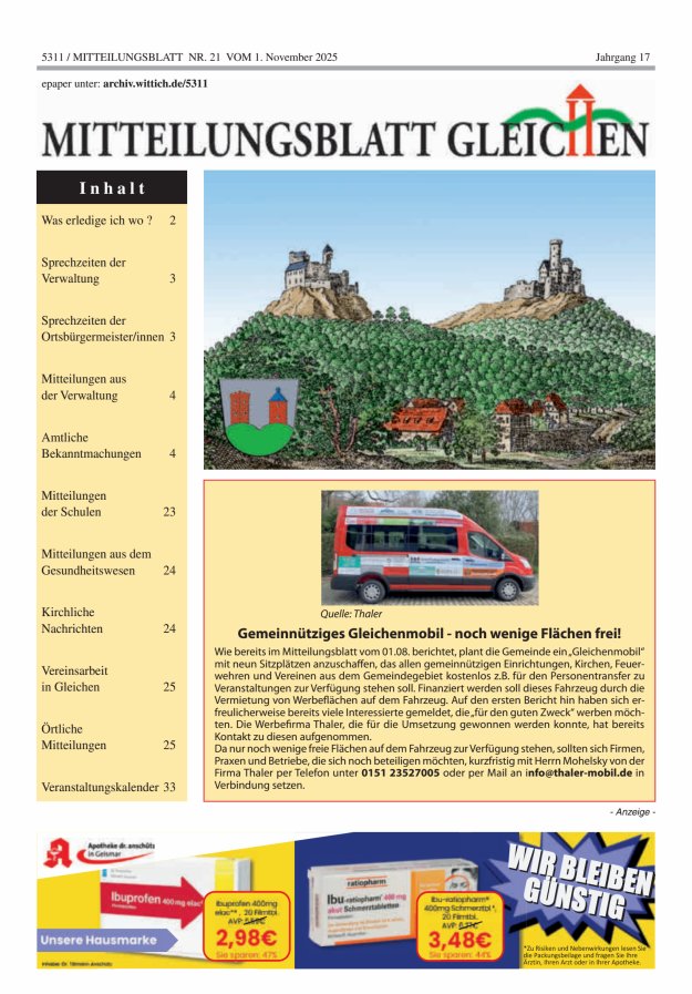 Mitteilungsblatt Gleichen Titelblatt 21/2025