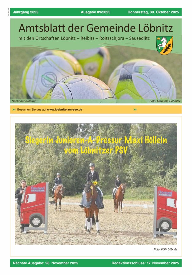 Amtsblatt der Gemeinde Löbnitz Titelblatt 09/2025