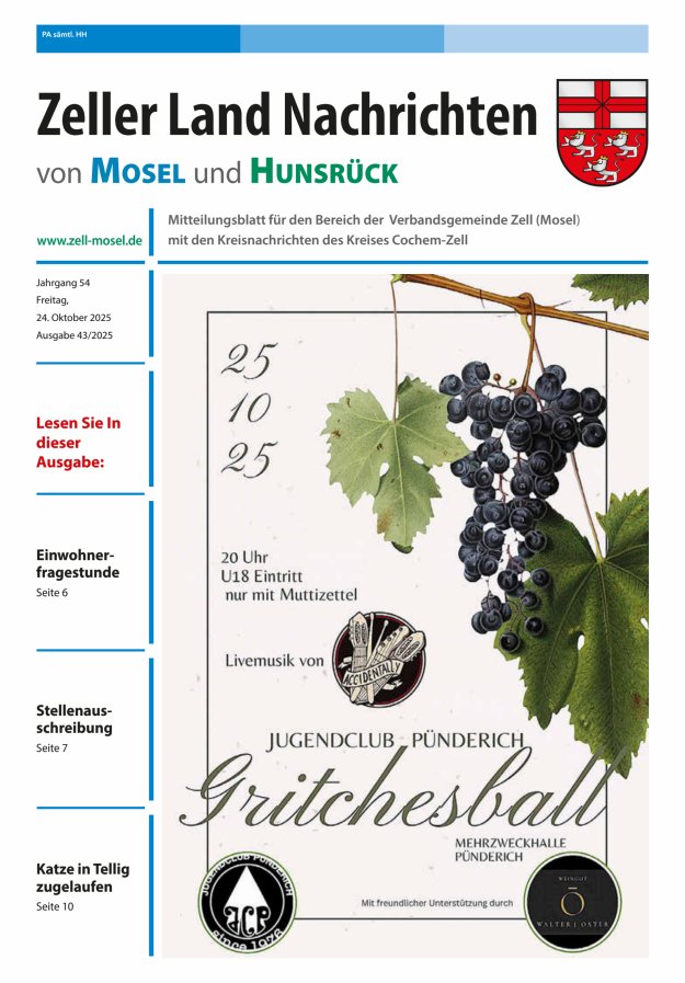 Zeller Land Nachrichten Titelblatt 43/2025