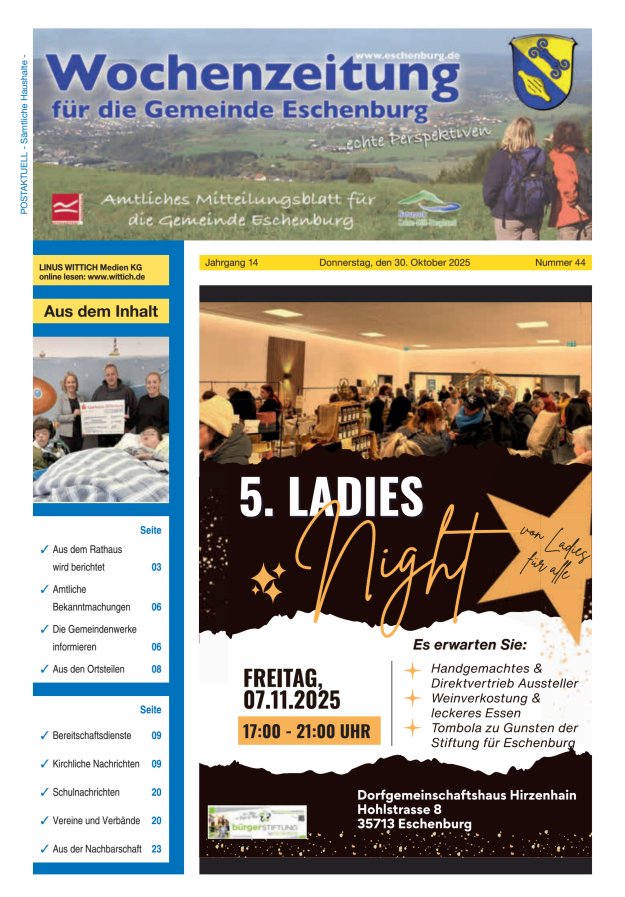 Wochenzeitung für die Gemeinde Eschenburg Titelblatt 44/2025