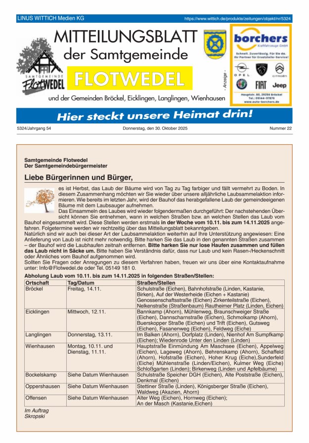 Mitteilungsblatt der Samtgemeinde Flotwedel Titelblatt 22/2025