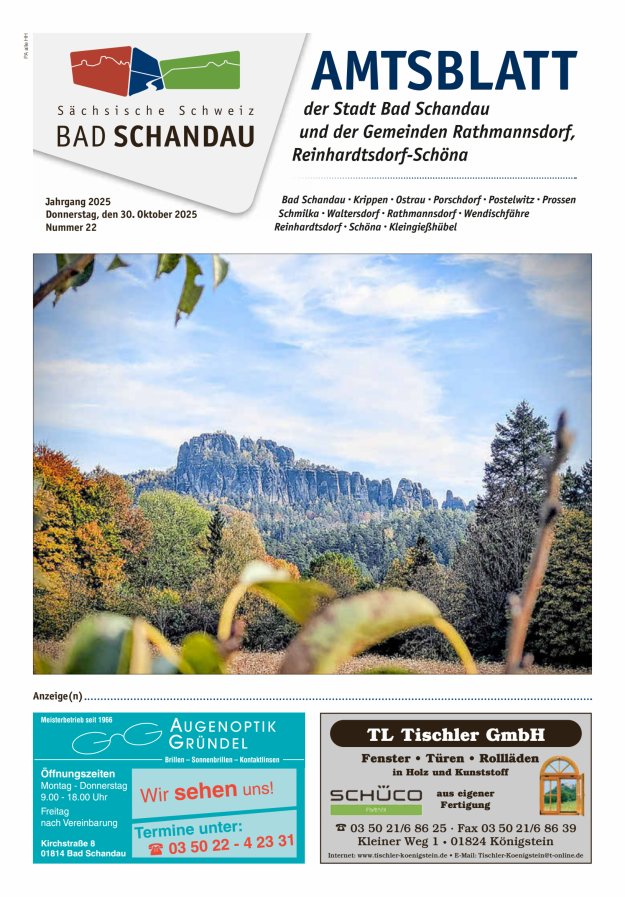 Amtsblatt der Stadt Bad Schandau und der Gemeinden Titelblatt 22/2025