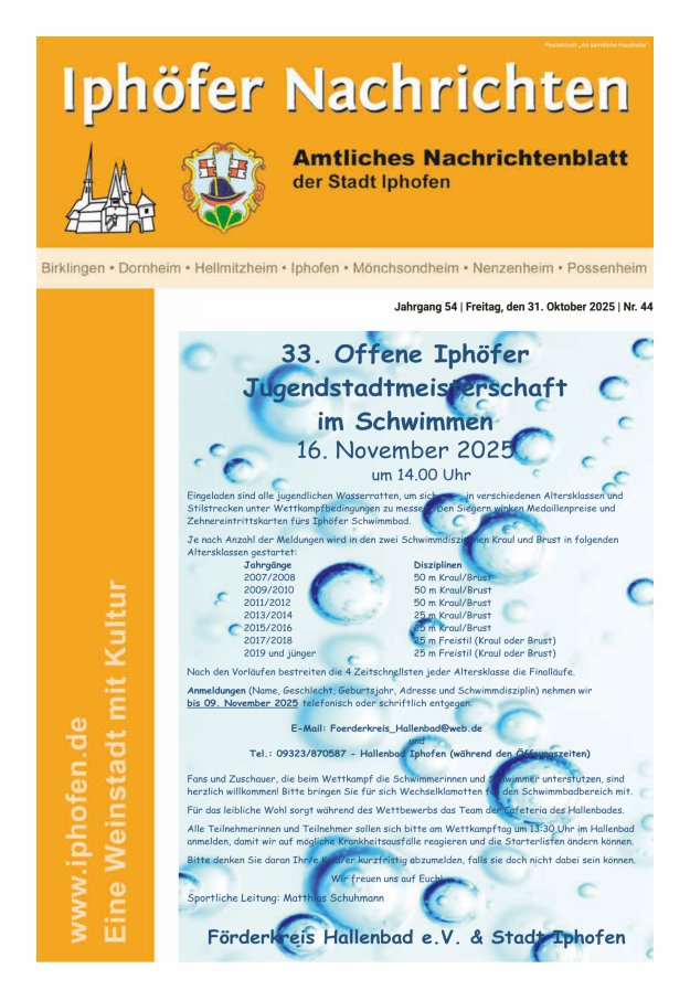 Iphöfer Nachrichten Titelblatt 44/2025