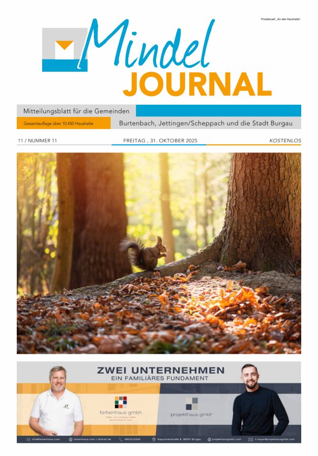 Mindeljournal Freies Blatt für Burgau Burtenbach Jettingen-Scheppach Titelblatt 11/2025