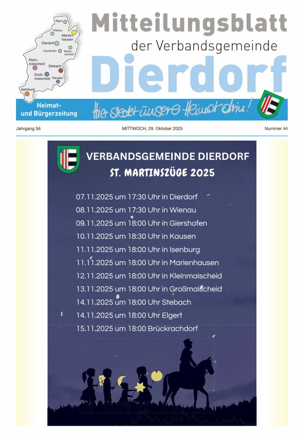 Mitteilungsblatt der Verbandsgemeinde Dierdorf Titelblatt 44/2025