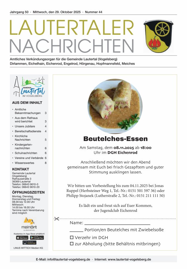 Lautertaler Nachrichten Titelblatt 44/2025