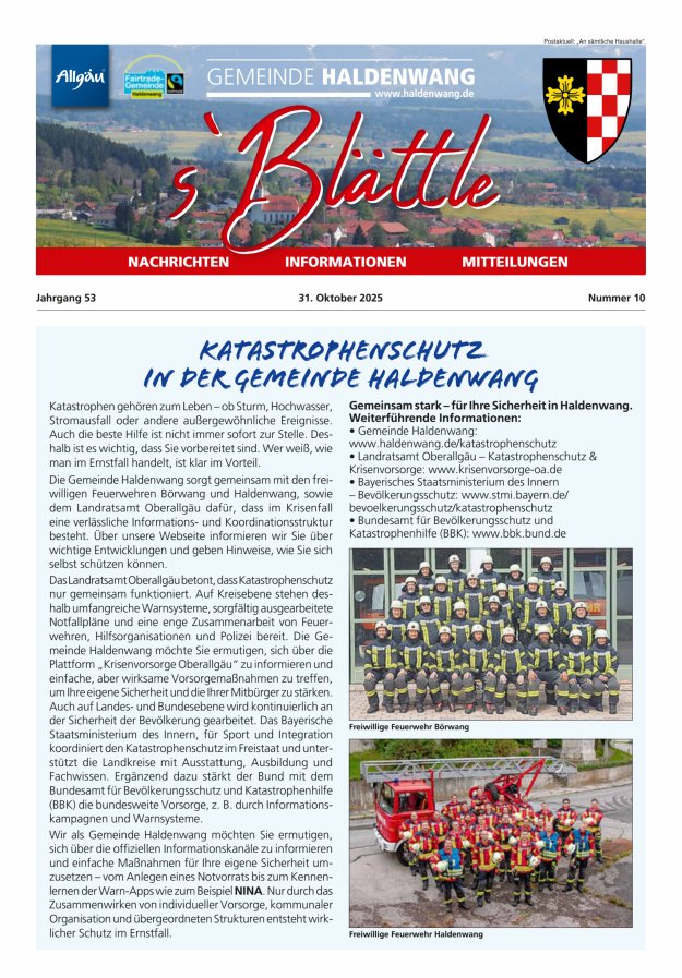 sBlättle der Gemeinde Haldenwang Titelblatt 10/2025