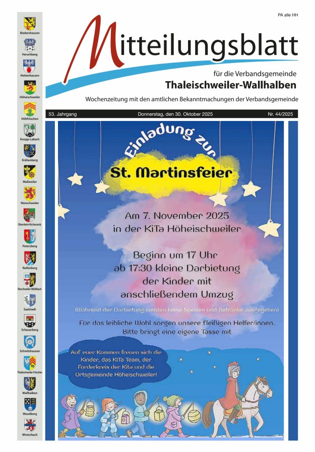 Mitteilungsblatt VG Thaleischweiler-Wallhalben Titelblatt 44/2025