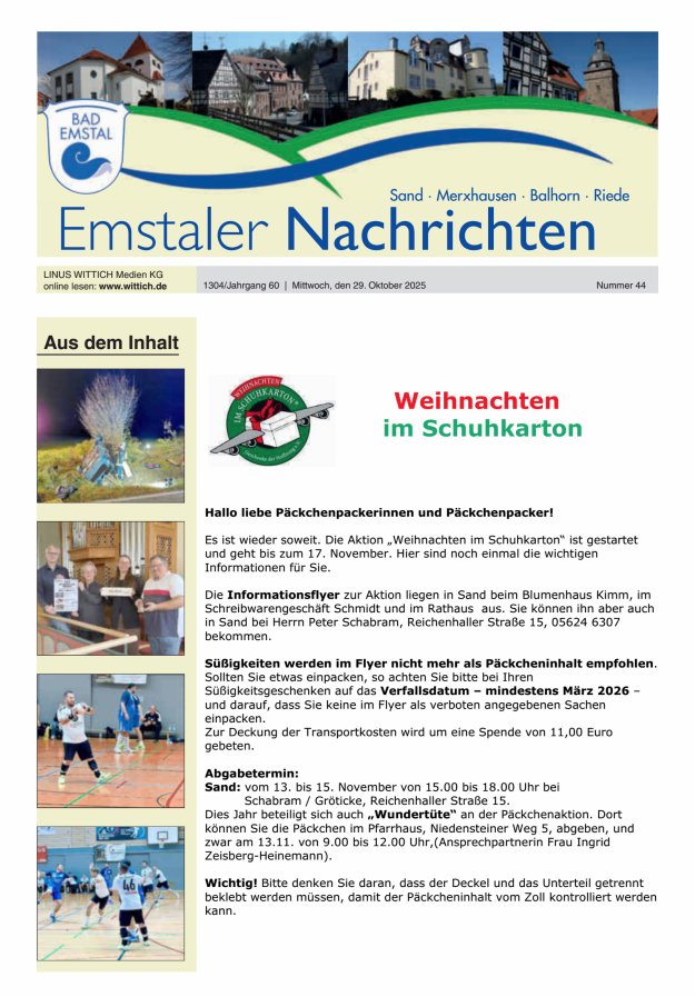 Emstaler Nachrichten Titelblatt 44/2025