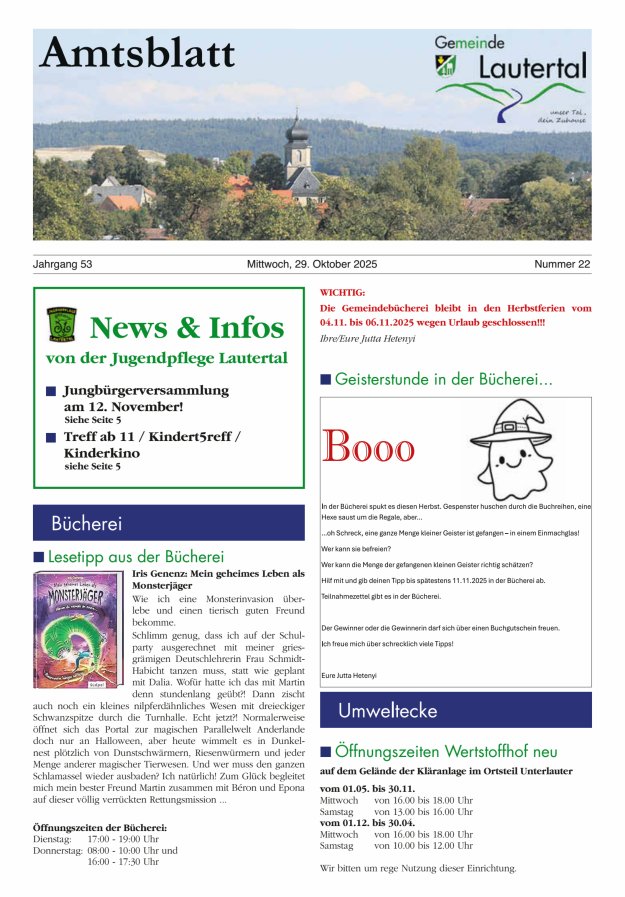 Amtsblatt der Gemeinde Lautertal Titelblatt 22/2025