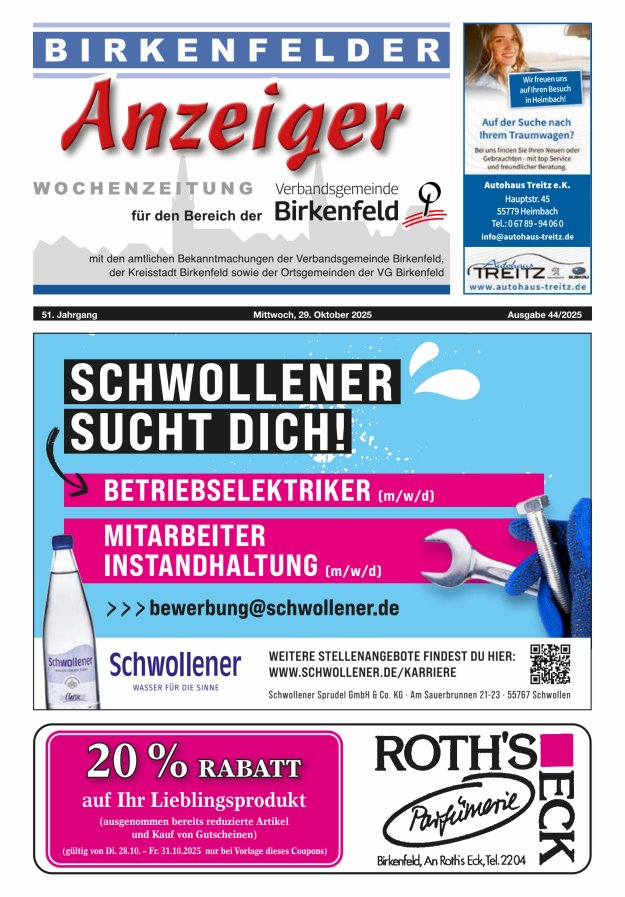 Birkenfelder Anzeiger Titelblatt 44/2025