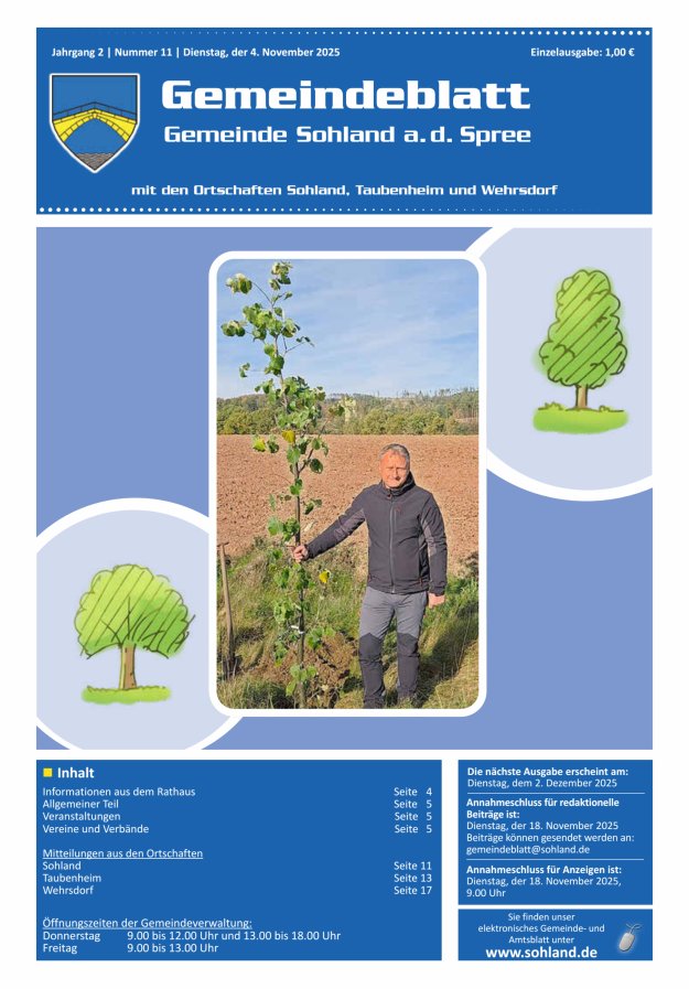 Amtsblatt der Gemeinde Sohland a. d. Spree mit den Ortschaften Sohland, Taubenheim und Wehrsdorf Titelblatt 11/2025