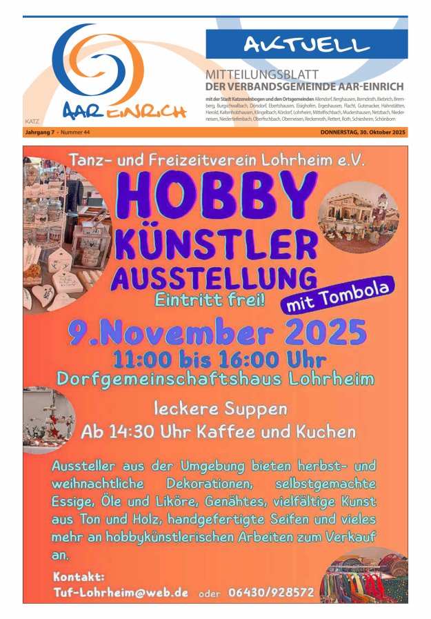 Mitteilungsblatt der Verbandsgemeinde Aar-Einrich Ausgabe Katzenelnbogen Titelblatt 44/2025